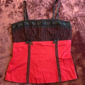 Cute rockabilly goth black red lace top